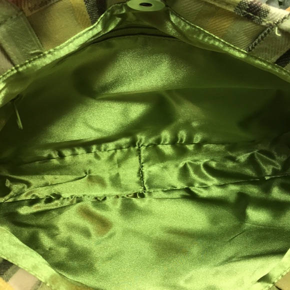 Striped Cotton Summer Handbag with Bamboo Handles. (Green Yellow Tan Brown) ☀️ - Picture 6 of 10